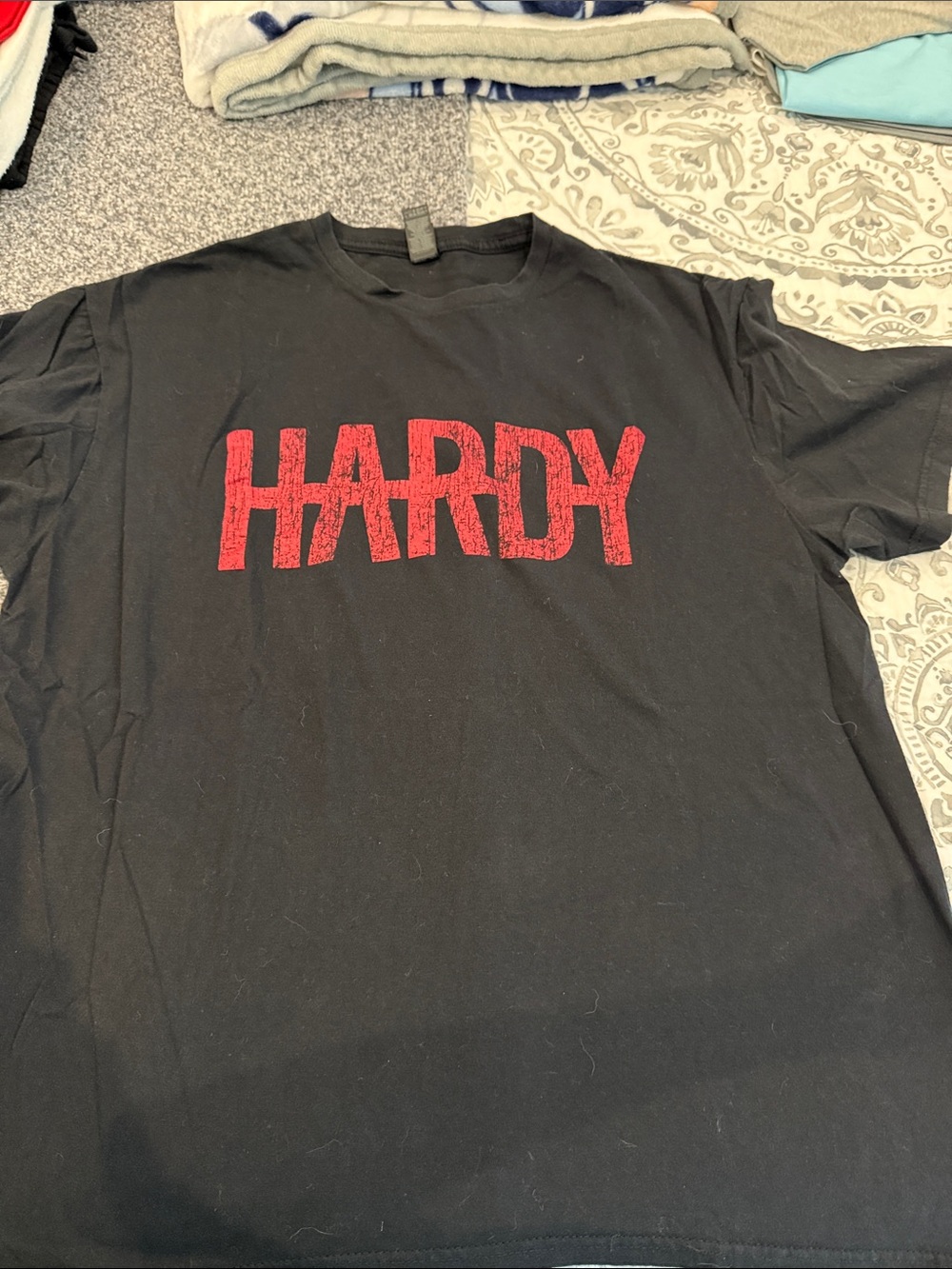 Gildan Black Short Sleeve Tee with Red HARDY Logo